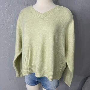 Mango V Neck Knit Sweater, Pastel Green, XL